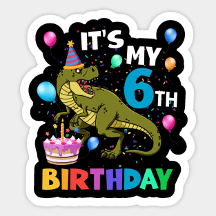 Kids 6 Year Old 6th Birthday Boy Dino T Rex Dinosaur Sticker